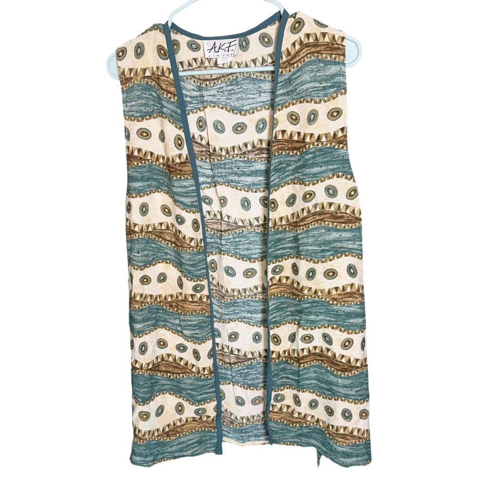 AKF New York Vintage Abstract Geometric Rayon Vest Size L